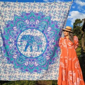 Manta Tapiz Mandala Flor de Loto Elefante Azul