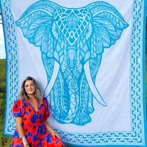 Manta Tapiz Mandala Magno Elefante Azul